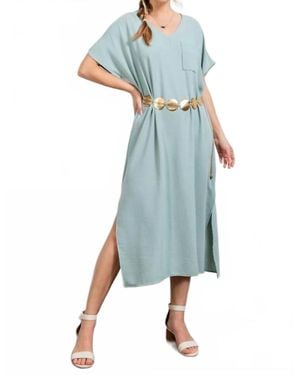 Easel Short Sleeve Crinkled Maxi Dress - Blue