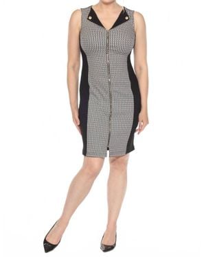 Joseph Ribkoff Geometric Blocked Zip Front Mini Sheath Dress - Gray