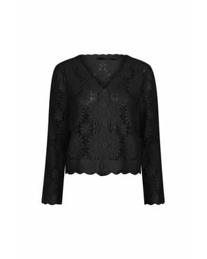 EsQualo Caya Crochet Floral Cardigan - Black