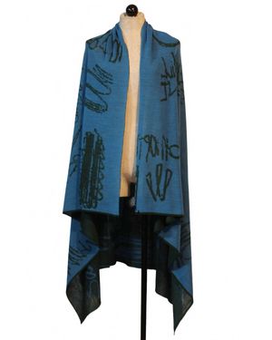 Moyuru Reversible Abstract Print Stole Wrap - Blue