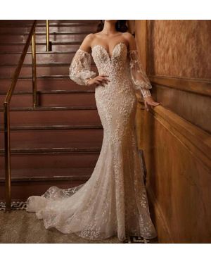 L'Amour by Calla Blanche Strapless Sheath Wedding Dress - Brown