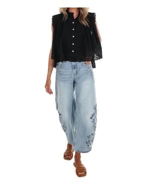 Eesome Worn To Wander Floral Eyelet Lace Top - Blue