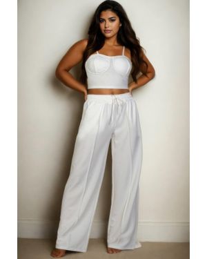 TRUEDAMES Plus Size Bustier Crop Cami Top & Slant Pocket Straight Pants - White