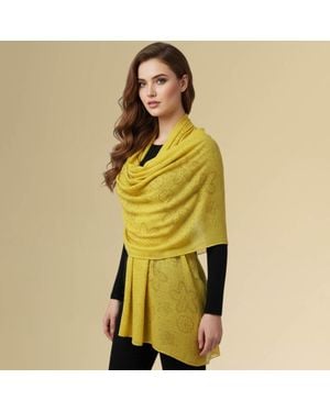 TRUEDAMES Lightweight Rhinestone Floral Pattern Scarf Shawl - Yellow