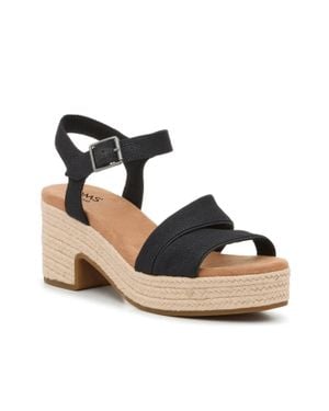 TOMS Kiki Sandals Ankle Strap Block Heel Espadrille Htat1457 - Black