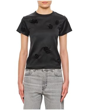 Sportmax Mendoza Fitted Top With Embroidered Roses - Black