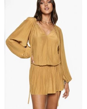 Ramy Brook Silk Blend Long Sleeve Mini Dress - Yellow