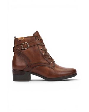 Pikolinos Leather Lace-Up Mid-Heel Ankle Boots - Brown