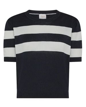 Cruna Cropped/ Horizontal Stripe T-Shirt - Black