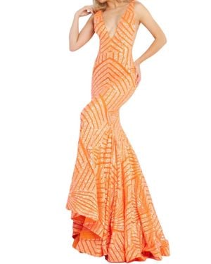 Jovani Beaded Mermaid Formal Gown - Orange