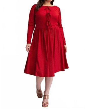 The Curve Plus Size Glitter Knit Flare Dress With Bow Details - Red