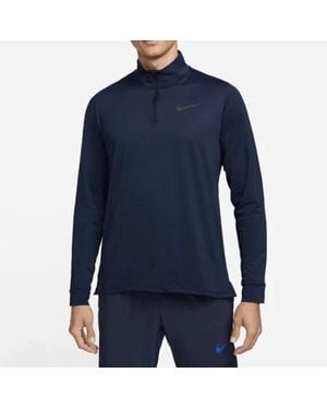 Nike Pro Top Obsidian Dri-Fit 1/4 Zip Pullover Training Ups908 - Blue