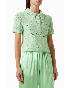 SABLYN Cadence Shrunken Cable Cashmere Polo Top - Green
