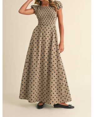 Klesis Polka Dot Criss Cross Open Back Smocked Maxi Dress - Natural