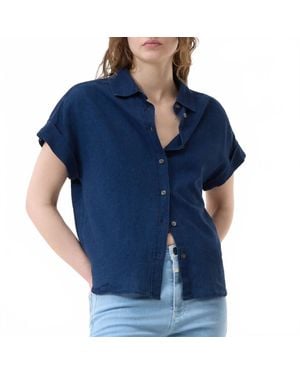 Closed Short Sleeve Button Up Shirt - Blue