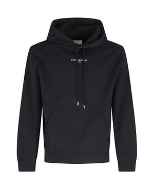 Maison Kitsuné Logo Embroidery Ribbed Trim Cotton Hoodie - Black