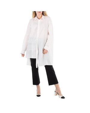 Y's Yohji Yamamoto Asymmetric Lace-Trim Shirt, Brand Size 2 - White
