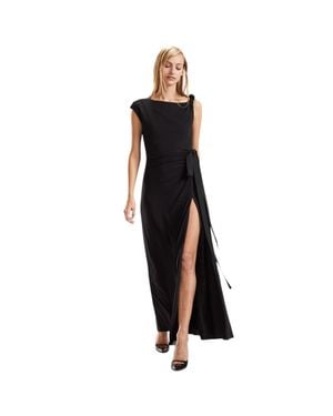 Cynthia Rowley Knotted Shoulder Ribbon Tie Maxi Dress - Black