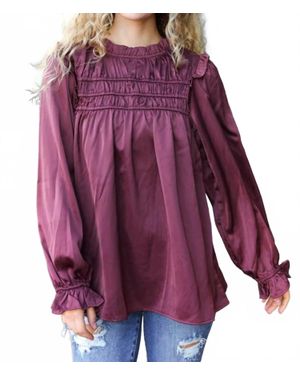 Haptics Mock Neck Satin Long Sleeve Blouse - Purple