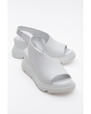Forever & Always Shoes Agusto Leather Platform Sandal - Gray