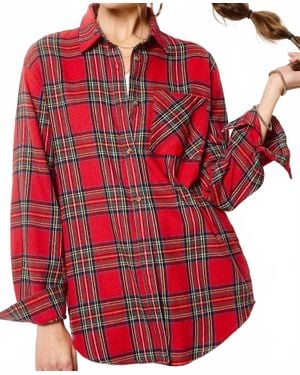 Le Miel Ribbon Plaid Shirt - Red