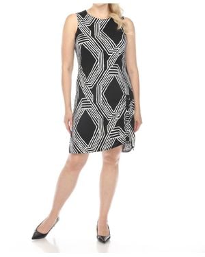 Joseph Ribkoff Geometric Print Shirred Sleeveless Sheath Dress - Black