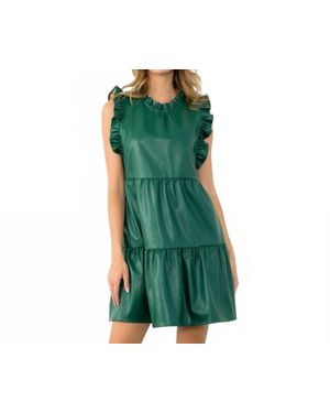 Thml Ruffle Sleeve Leather Dress - Green