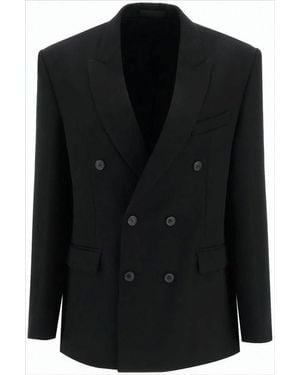 Wardrobe NYC Tailored Double-Breasted Suit Jacket With Structured Silhouette - Black