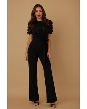 TRUEDAMES Multi Butterfly Sheer Pattern Jumpsuit - Natural
