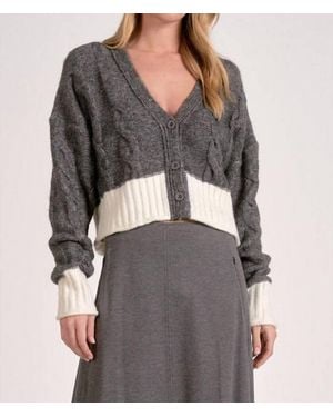 Elan Carrie Cable Crop Cardigan - Gray