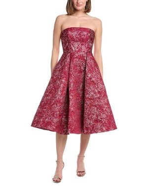 Rene Ruiz Strapless Brocade Tea-Length Fit & Flare Gown - Red