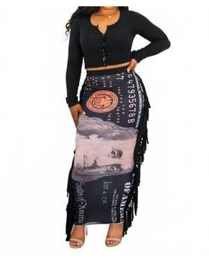 SurelyMine Dollars Fringe Maxi Skirt - Black
