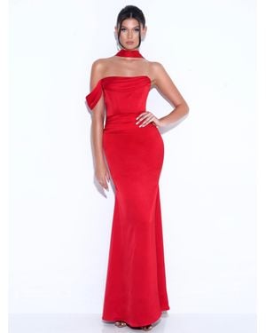 Miss Circle Ivona Halter Neck Double Duchess Satin Gown - Red