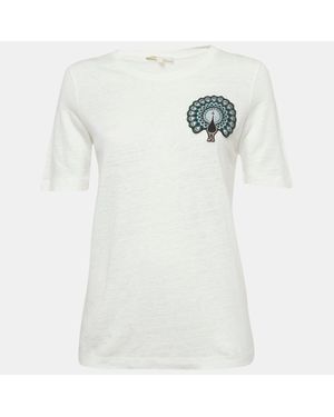 Maje Cotton Knit Peacock Patch Detail T-Shirt - White