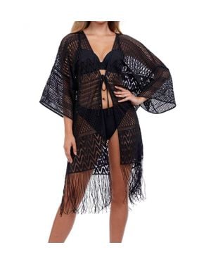 Gottex Open Front V-Neck Crochet Dress Cover Up - Black