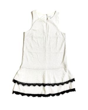 Jay Godfrey Sequin Flounce Lace Trim Hem Sleeveless Shift Dress - White