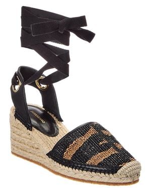 Ferragamo Leather & Raffia Espadrille - Black