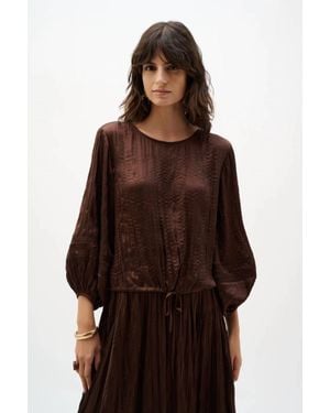 Joseph Ribkoff Pleated Satin Cocoon Top With Pleats Style - Brown