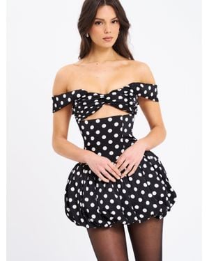 Miss Circle Umika Polka Dots Bubble Hem Mini Dress - Black