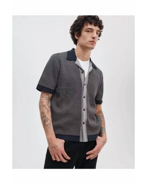 Rag & Bone Harvey Contrast Trim Knit Camp Shirt - Gray