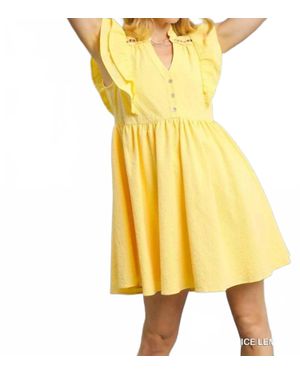 Umgee Ruffle Sleeve Textured Babydoll Dress - Yellow