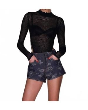Fleur du Mal Scalloped Pointelle Knit Top - Black