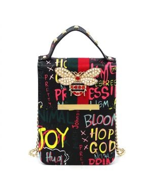 Alba Handbag Queen Bee Graffiti Mini Crossbody Bag - Black