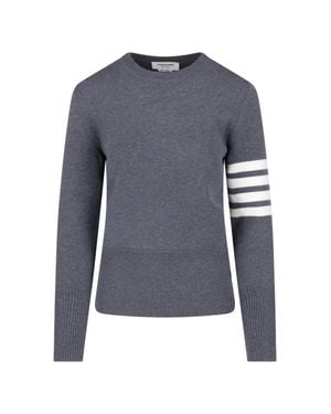 Thom Browne Crew Neck Sweater With Bold Stripe Accents - Blue