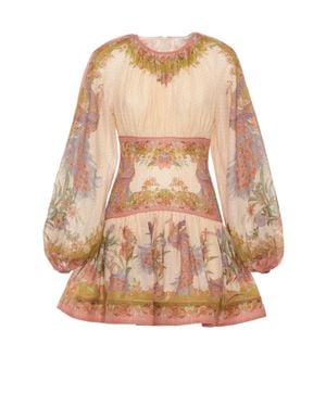 Zimmermann Indra Mini Dress With Floral Pattern And Lurex Details - Natural