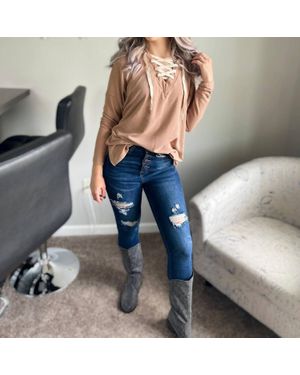 White Birch Bonfire Nights Soft Lace Up Pullover - Blue