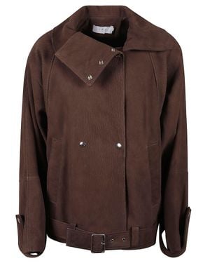 IRO Double-Breasted Leather Jacket With Belted Waist - Brown