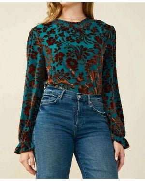 Hayden LA Soft Ruffle Neck Floral Long Sleeve Blouse - Blue