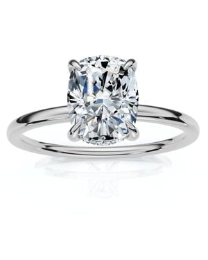 Pompeii3 Certified 2Ct Cushion Hidden Halo Diamond Engagement Ring 14K Lab Grown - Blue