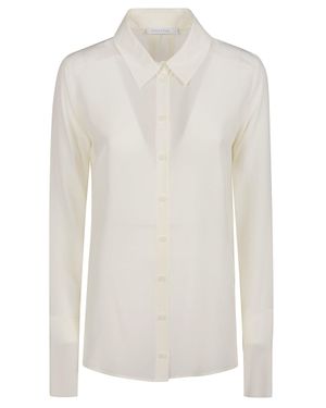 Patrizia Pepe Silk Long Sleeve Shirt With Pleated Back Detail - White
